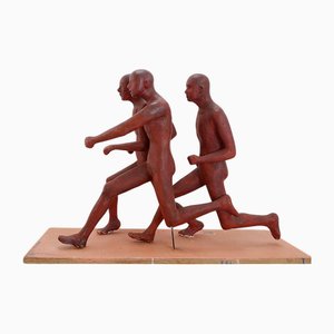 Läufer Skulptur, 1980er, Patinierter Terrakotta Gips