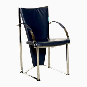 Chairs in Blue Leather by Ronald Schmitt, Set of 6