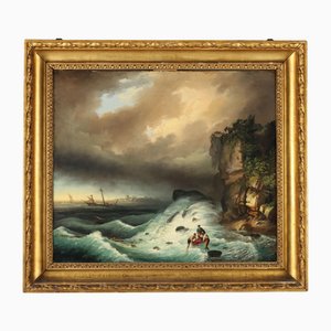Italian Artist, The Shipwreck, Oil on Canvas, 19th Century, Framed