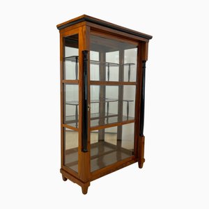 Biedermeier Vitrine in Walnut & Brass with Three Sides Glazed, South Germany, 1830