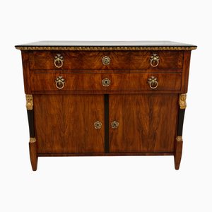 Biedermeier Chest in Walnut Veneer, Cherry, Gold Leaf & Brass, Austria, 1815