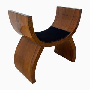 Art Deco Hocker aus Nussholz Furnier & Schwarzem Stoff, Italien, 1930