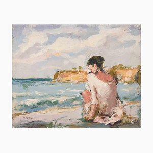 Franco Marzilli, Ballerina in Front of the Sea, Oil Painting, 1970s