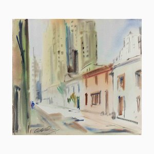 Aquarelle Carlo Ravagnan, View of New York, 1970s
