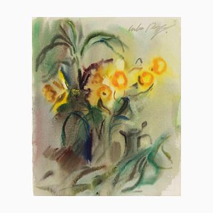 Carlo Ravagnan, Still Life with Vases of Flowers, Watercolor, 1970s