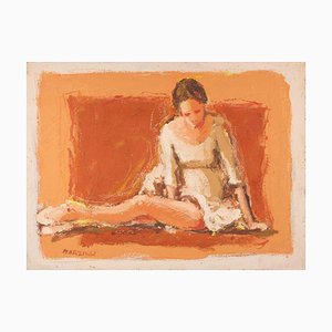 Franco Marzilli, bailarina sobre fondo rojo, pintura al óleo, años 70
