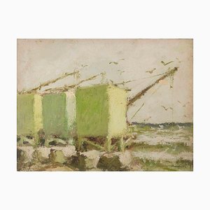 Peinture à l'huile Franco Marzilli, Green Overflows, 1970s