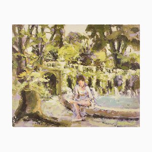 Franco Marzilli, bailarina en el parque, pintura al óleo, años 70