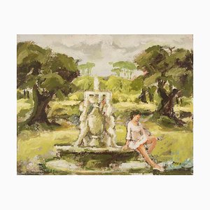 Franco Marzilli, bailarina en el parque, pintura al óleo, años 70