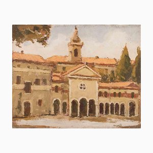 Peinture à l'huile Franco Marzilli, Vue du Santuario della Madonna..., 1970s