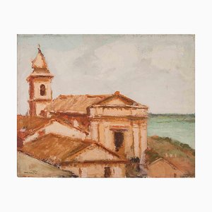 Peinture à l'Huile, Peinture à l'Huile de Franco Marzilli, Vue de l'Église, 1970