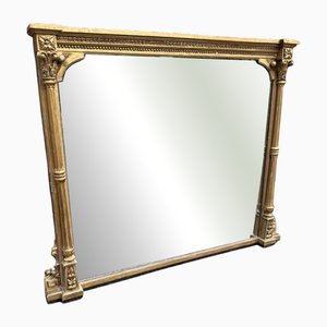 Grand Miroir Antique avec Cadre Colonne Dorée, Angleterre, 1800s