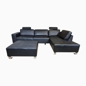 Recor Corner Sofa in Black Leather from Belform