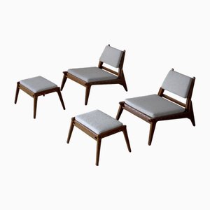 Hunting Chairs and Ottomans by Heinz Heger, Germany, 1960s, Set of 4