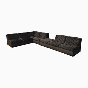 Canapé Modulaire Vintage Matelassé en Velours, 1970s, Set de 7