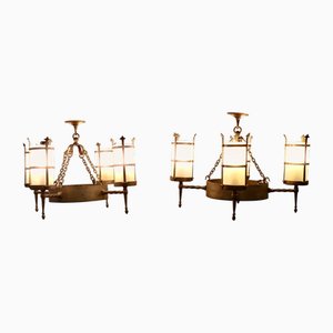 Lampes à Suspension à 4 Bras Arts and Crafts, 1920, Set de 2