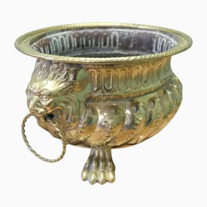 Gothic Brass Jardiniere with Lions Mask Handles