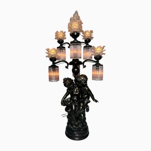 Lampe de Bureau Colorée Antique en Bronze