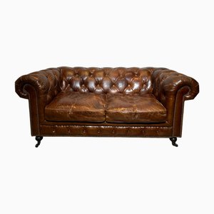 Canapé Chesterfield Vintage en Cuir Marron