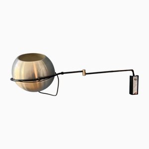 Mid-Century Silver Globe Swing Arm Wall Lamp