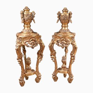 French Rococo Style Gilt Pedestal Stand Tables, 1930s, Set of 2