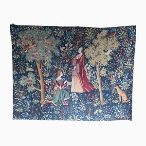 Französischer mittelalterlicher Wandteppich mit Romantikszene und Mille-Fleurs von Abusson
