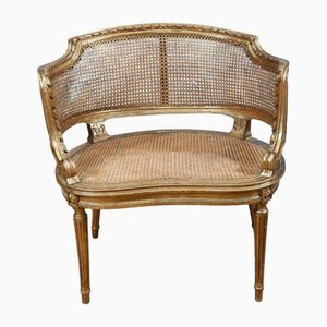 Französischer Louis XVI Salon Bergere Armlehnstuhl aus Vergoldetem Geflecht, 1880er