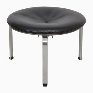 PK33 Stool in Black Aura Leather by Poul Kjærholm, 1980s