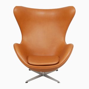 Vintage Egg Chair in Cognac Anilin Leather by Arne Jacobsen, 1960s