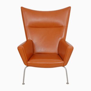 Wingchair in Cognac Leather by Hans Wegner, 2000s