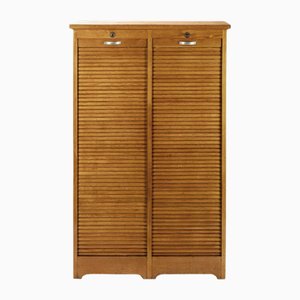 Antiker Rolling Archiv Aktenschrank aus Eiche, Frankreich, 1950er