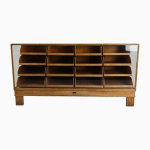Antique English Oak and Glass Shop Counter Cabinet, 1920