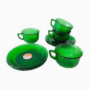 Vintage Sierra Breakfast Service in Green Glass from Arcoroc, 1960s, Set of 12