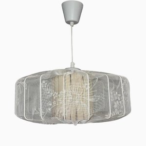Swedish Modern Fabric Pendant Light with Metal Frame, 1940s