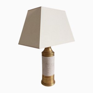 Lampada da tavolo in ceramica color oro e crema attribuita ad Aldo Londi per Bitossi / Bergboms, Italia, anni '70
