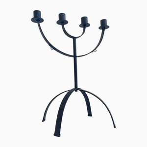 Mid-Century Minimalistic Black Iron Jewish Menorah Candelabra, 1990s