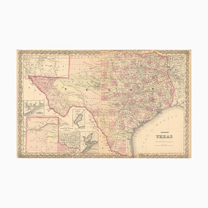 Large Antique Map of Texas with Panhandle and Bay Inset Maps, 1873