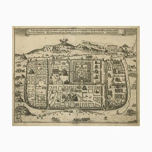 Antiker gravierter Stadtplan von Jerusalem, 1708