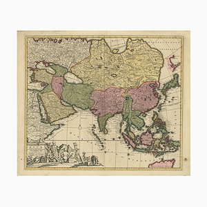 Antique Map of Asia with Northern Portion of Australia Hollandia Nova, 1727