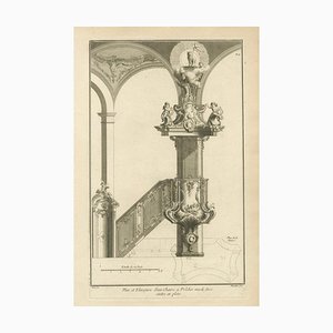 Baroque Pulpit Elevation with Ornate Archway and Balustrade, 1740, Engraving on Paper