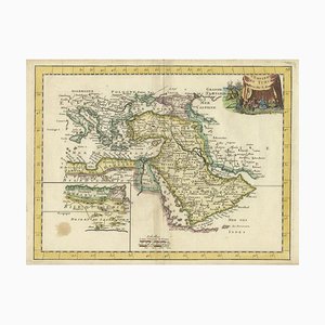Antica mappa colorata a mano dell'Impero turco, 1748