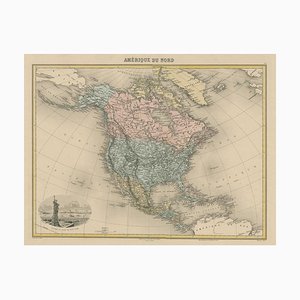 Antique Map of North America with Vignette of the Statue of Liberty