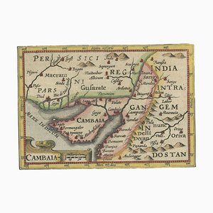 Antica mappa in miniatura del Pakistan, dell'India e di Cambaia, 1618
