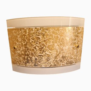 Wall Lamp with Curved Glass Panel and Gold Leaf Decoration from Briloner-Leuchten, Germany, 2000s