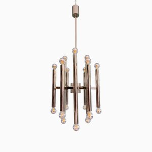 Large Space Age Chandelier in Chromed Metal attributed to Gaetano Sciolari for Boulanger, 1970s