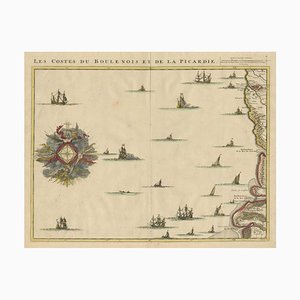 Antique Map of the French Coast at Boulogne and Picardy, 1712