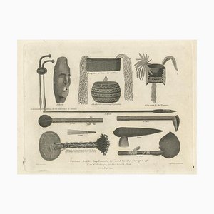 Engraving of New Caledonian Implements and Attire, 1800s, Paper