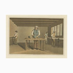 Messerschmied bei der Herstellung eines Messers in Sheffield, 1885, Papier