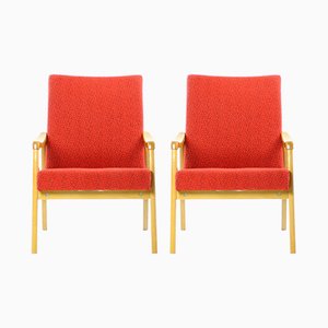 Red Armchairs from Interier Praha, 1960s, Set of 2