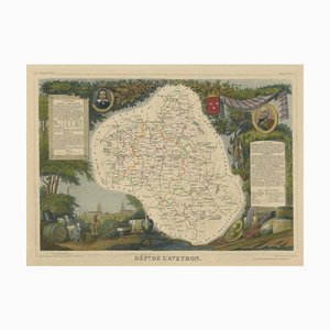 Antique Hand-Colored Map of the Department of Aveyron, France